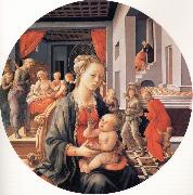 Fra Filippo Lippi The Madonna and Child with the Birth of the Virgin and the Meeting of Joachim and Anna Germany oil painting reproduction